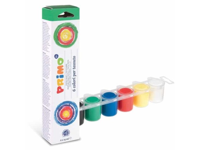 Barvy na textil PRIMO, sada 6 x 25ml, kelímky