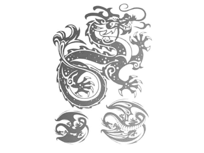 Samolepka na textil, zažehlovací, motiv DRAGON-drak, černá