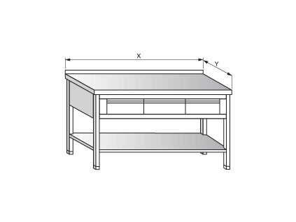 Nerezový stůl se třemi zásuvkami