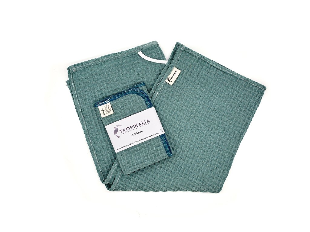 Tropikalia Kuchyňská vaflovinová utěrka s žínkou - PETROL