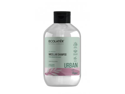 ECOLATIER URBAN - Micelární šampon pro citlivou pokožku vlasů a proti lupům – Aloe Vera a Verbena, 600 ml
