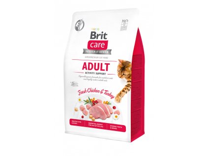 Brit Care Cat krmivo bez obilovin pro podporu fyzické aktivity dospělých koček s kuřetem a krocanem, 400 g