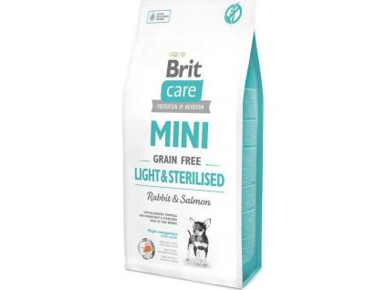 Brit Care MINI krmivo bez obilovin pro psy malých plemen s nadváhou po kastraci králík a losos, 2 kg