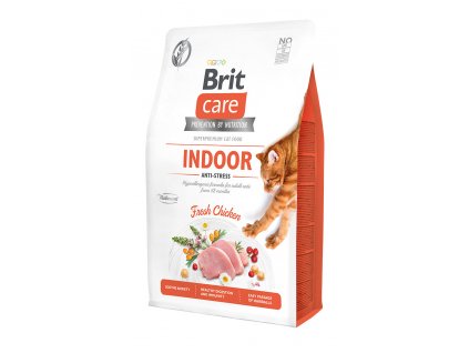 Brit Care Cat krmivo bez obilovin pro psychickou pohodu uvnitř žijících koček s kuřetem, 2 kg