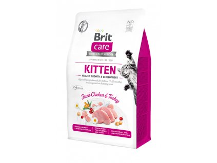Brit Care Cat krmivo bez obilovin pro zdravý růst a vývoj koťat s kuřetem a krocanem,  400 g