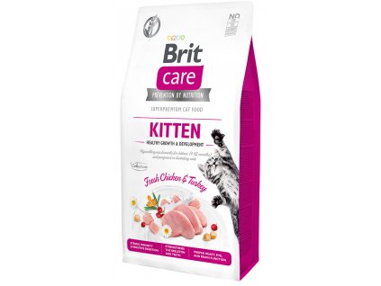 Brit Care Cat krmivo bez obilovin pro zdravý růst a vývoj koťat s kuřetem a krocanem, 7 kg