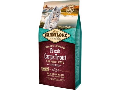 Carnilove Cat krmivo bez obilovin pro dospělé kastrované kočky kapr, pstruh a losos, 6 kg
