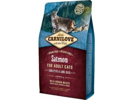 Carnilove CAT krmivo bez obilovin pro dlouhosrsté kočky s citlivým zažíváním s lososem, 2 kg