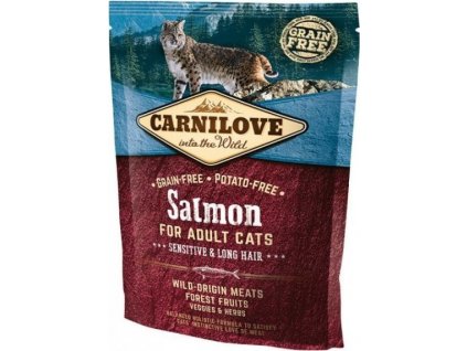Carnilove CAT krmivo bez obilovin pro dlouhosrsté kočky s citlivým zažíváním s lososem, 400 g