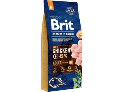 Brit Premium by Nature krmivo pro dospělé psy středních a velkých plemen s kuřetem, 15 kg