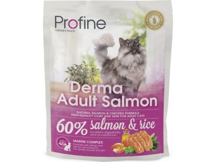 Profine Cat Derma krmivo pro dospělé kočky pro péči o srst a kůži s lososem a rýží, 300 g