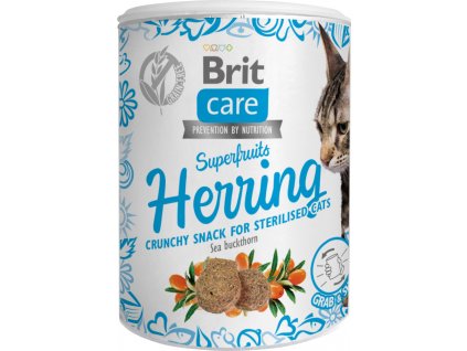 Brit Care Cat Snack pamlsky pro dospělé kastrované kočky se sleděm a rakytníkem, 100 g