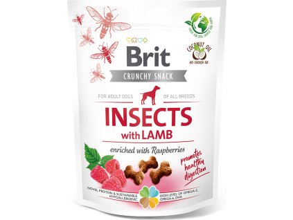 Brit Care Dog Crunchy Cracker křupavé pamlsky pro psy s hmyzem, jehněčím a malinami, 200 g