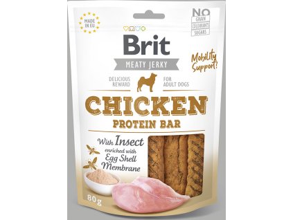 Brit Jerky sušené masové pamlsky s kuřetem, hmyzem a proteiny, 80 g
