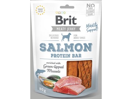 Brit Jerky sušené masové pamlsky s lososem, kuřetem a proteiny, 80 g