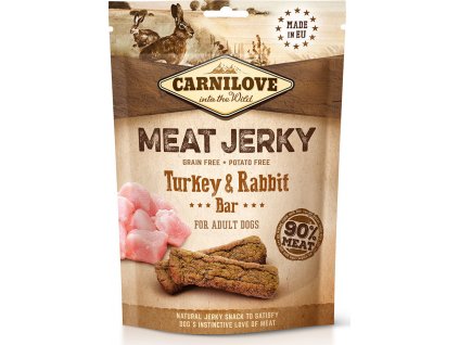Carnilove Jerky sušené masové pamlsky pro psy s krůtou, králíkem a proteiny, 100 g