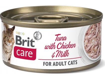 Brit Care Cat Konzerva pro kočky paté s filety z tuňáka, kuřetem a mlékem, 70 g