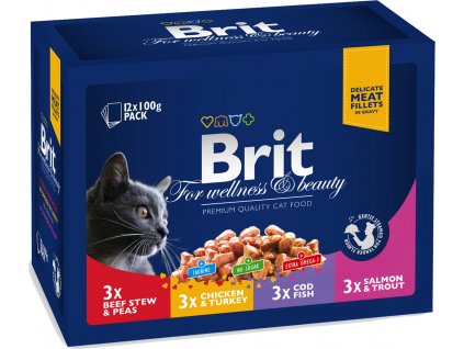 Brit Premium Cat Kapsičky pro psy MASOVÝ a RYBÍ MIX (kuře, hovězí, treska, pstruh) 4x3 ks, 1200 g