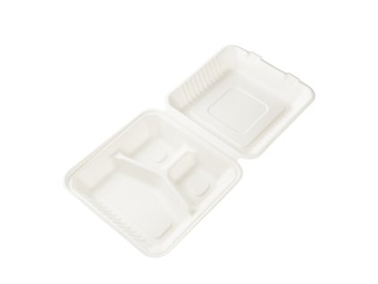 Menu box z cukrové třtiny 200 x 210 mm 3-dílný béžový 50 ks
