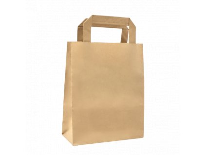 Papírová taška s plochým uchem 180+80x220 mm hnědá bal/25 ks