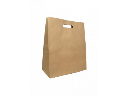 Papírová taška s průhmatem 320+160x390 mm hnědá 25 ks