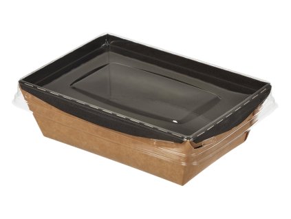 Papírový box / miska EKO na salát 100x140x45 mm hnědo-černý s transp. víčkem bal/25 ks