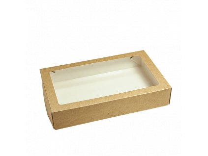 Papírový box EKO na jídlo 200x120x40 mm hnědý s okénkem 1000 ml ba1/25 ks