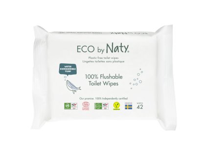 Vlhčené splachovatelné ubrousky s funkcí toaletního papíru ECO by Naty bez vůně  (42 ks)