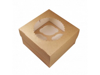 Papírová krabička EKO na muffiny 160x160x100 mm hnědá s okénkem bal/25 ks