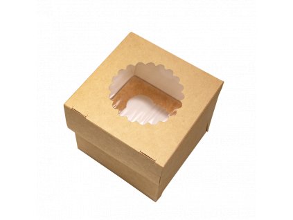 Papírová krabička EKO na muffiny 100x100x100 mm hnědá s okénkem bal/25 ks