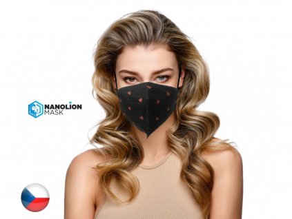 5x Český ultratenký NANO respirátor - ČERNÉ SRDÍČKA