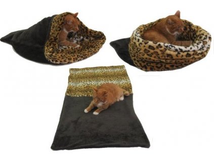 Marysa pelíšek 3v1 pro kočky, tmavě šedý/leopard, velikost XL