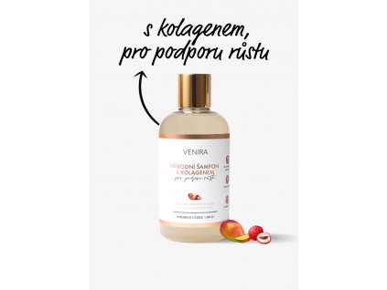 VENIRA přírodní šampon s kolagenem pro podporu růstu, mango-liči, 300 ml