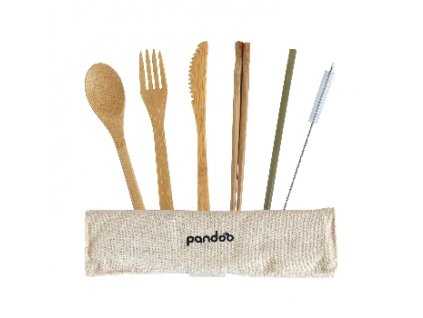 Pandoo Bambusová cestovní sada příborů s hůlkami a brčkem