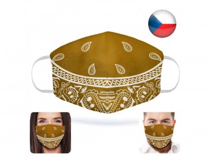 Antivirová nanorouška z nanovlákna s aktivním stříbrem znovupoužitelná – bandana hořčice