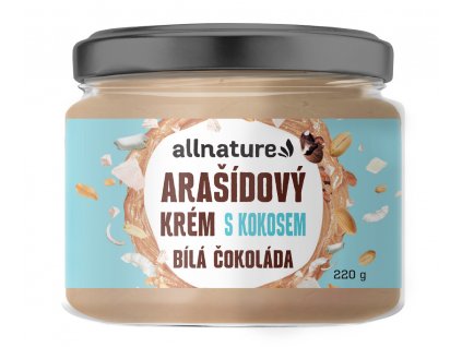 Allnature Arašídový krém s bílou čokoládou a kokosem, 220 g