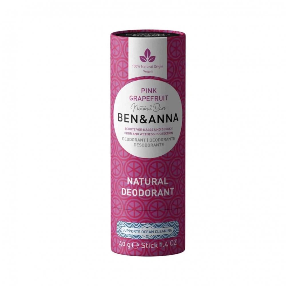 Ben & Anna Ben&Anna Přírodní tuhý deodorant v papírové tubě- Růžový Grapefruit, 40g