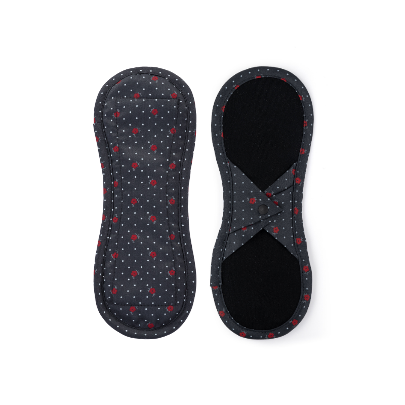 Bamboolik Látkové menstruační vložky biobavlna - satén (patentek) Červené kvítky na tmavě šedé