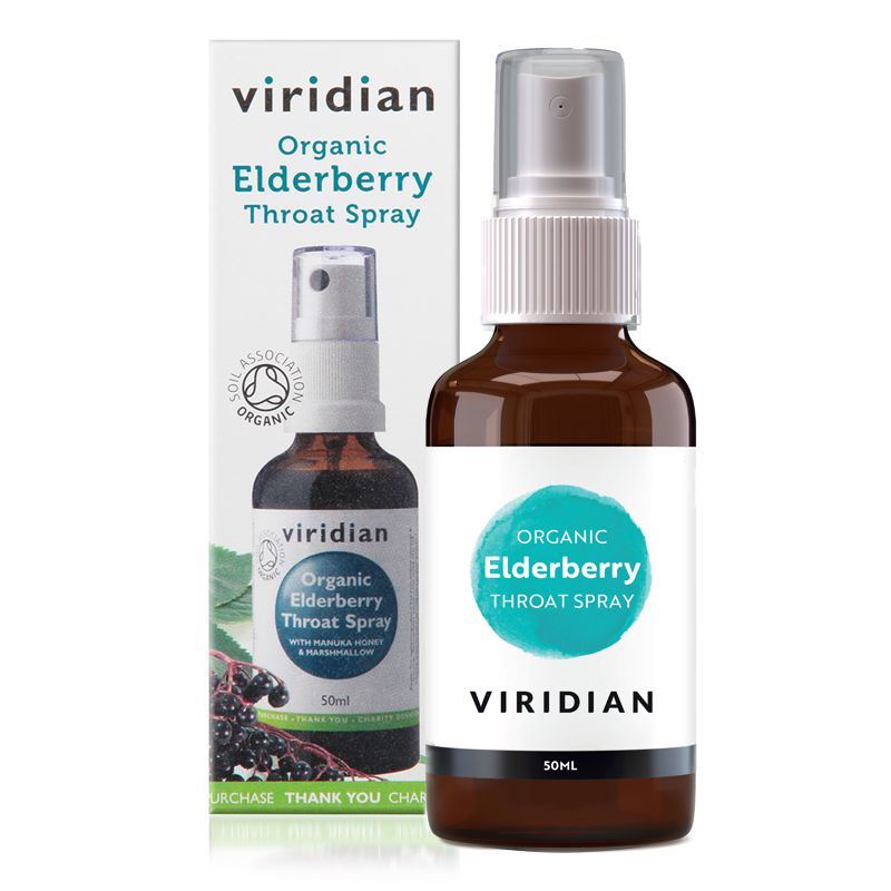 Viridian Elderberry Throat spray 50ml Organic (Sprej při bolesti v krku a kašli)