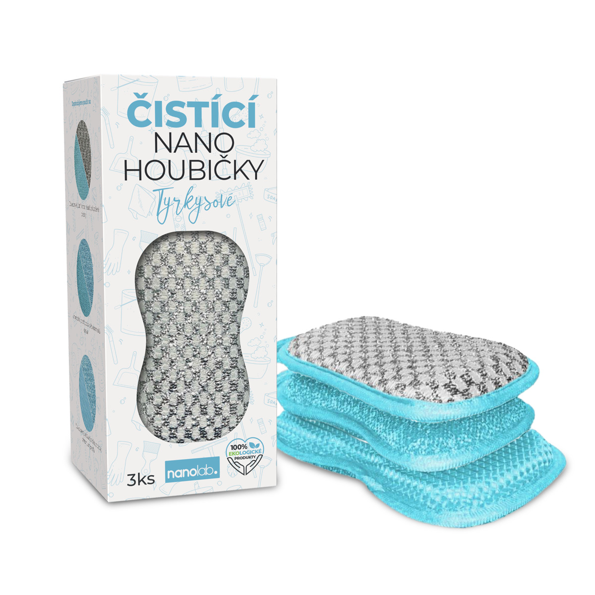 Nanolab Čistící nano houbičky tyrkysové, 3 ks