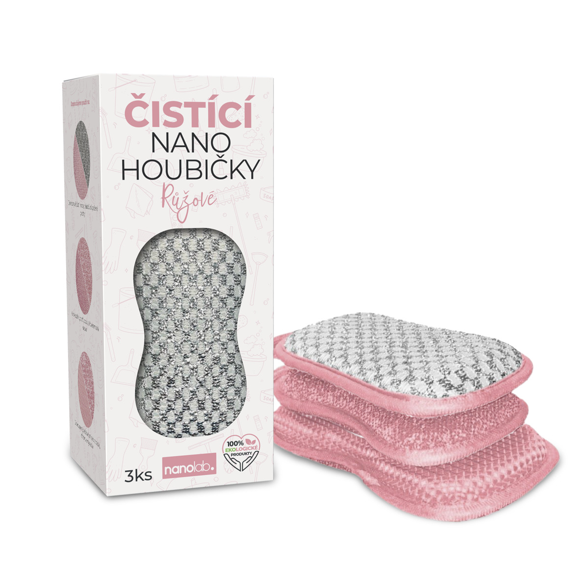 Nanolab Čistící nano houbičky růžové, 3 ks