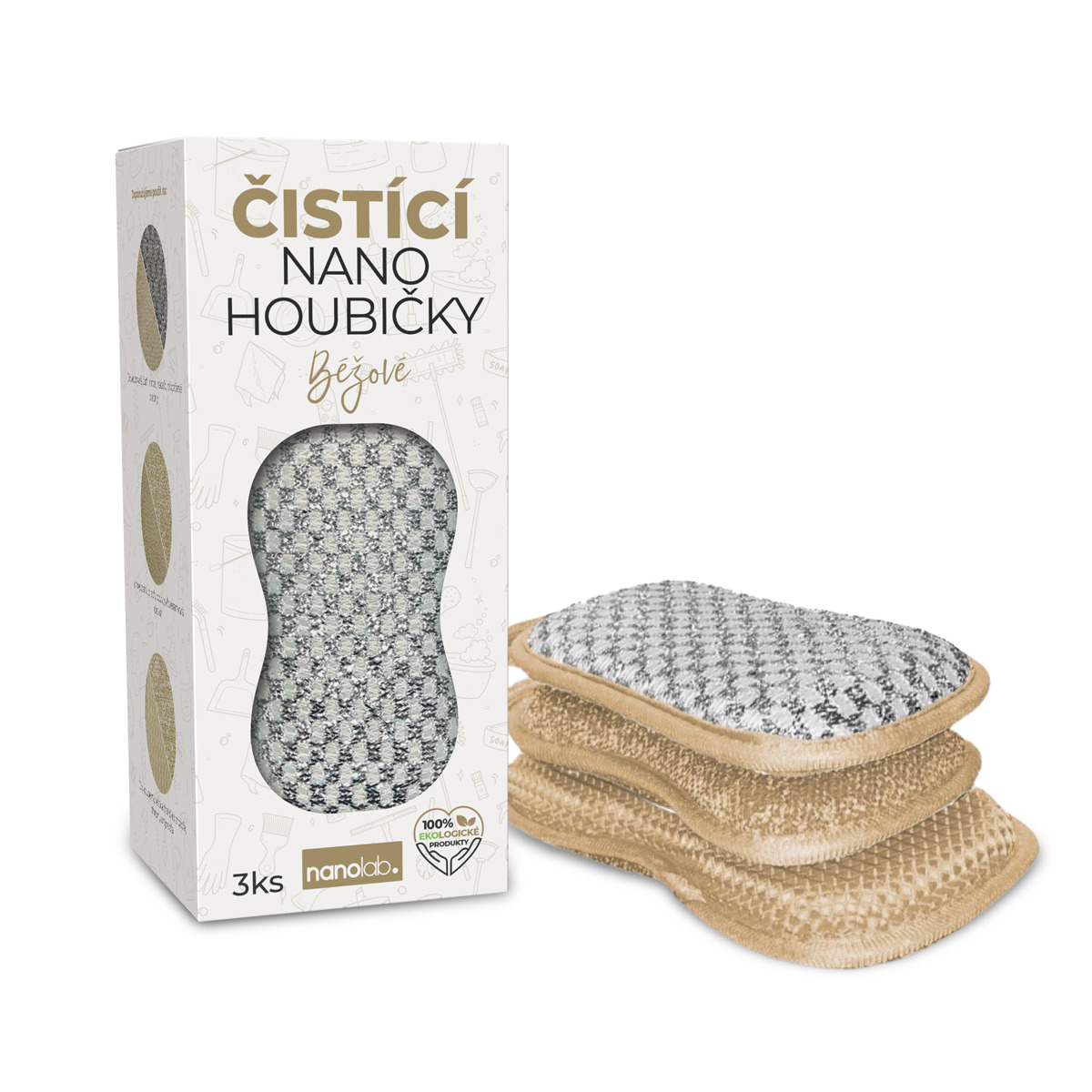 Nanolab Čistící nano houbičky béžové, 3 ks