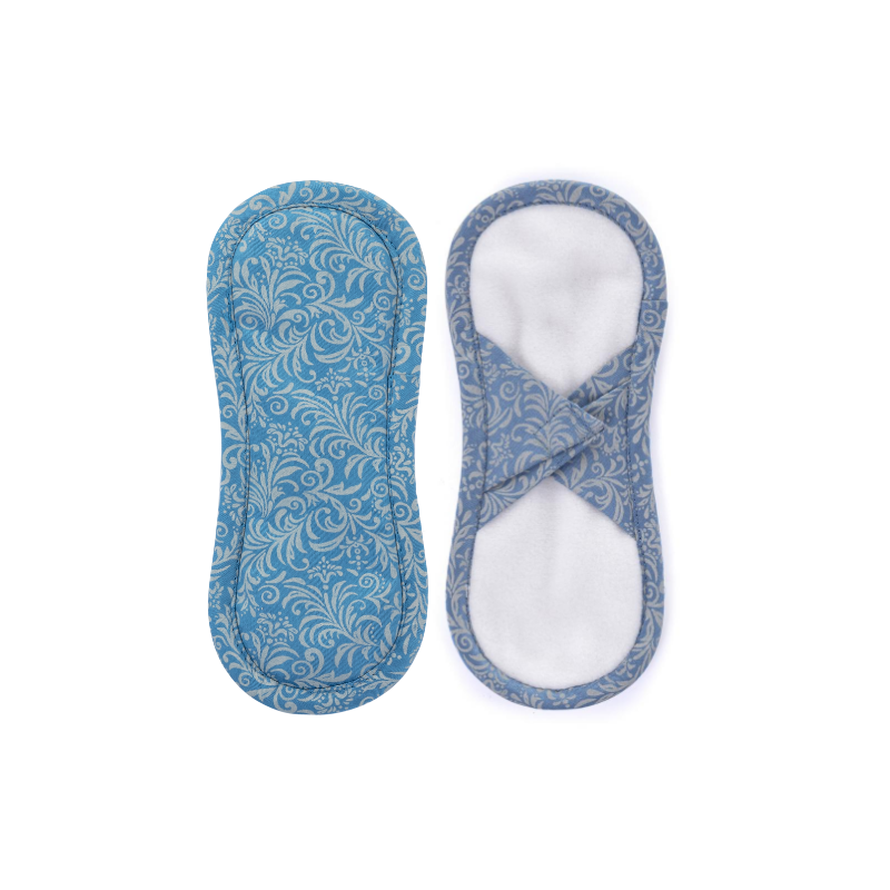 Bamboolik Látkové slipové vložky biobavlna - satén (suchý zip) Šedomodré ornamenty