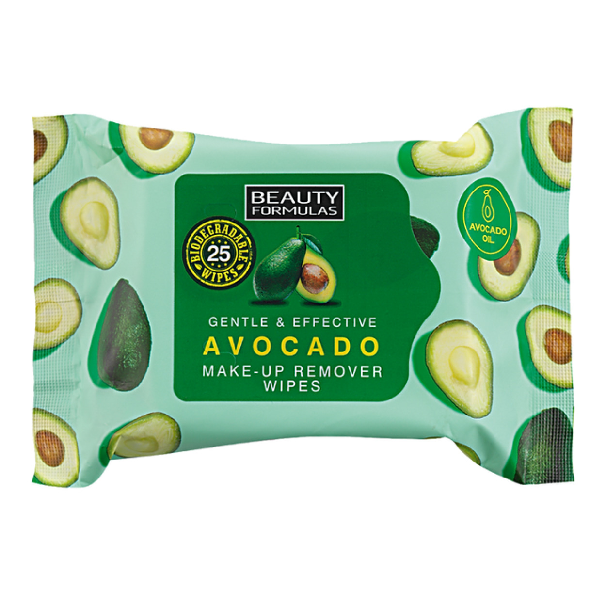 Beauty Formulas Biologicky rozložitelné odličovací a čistící ubrousky na obličej s avokádem, 25 ks