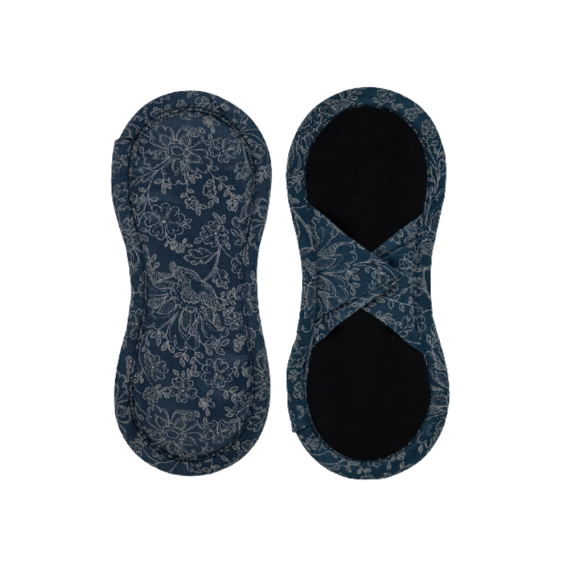 Bamboolik Látkové slipové vložky biobavlna - satén (suchý zip) Tmavě modré ornamenty