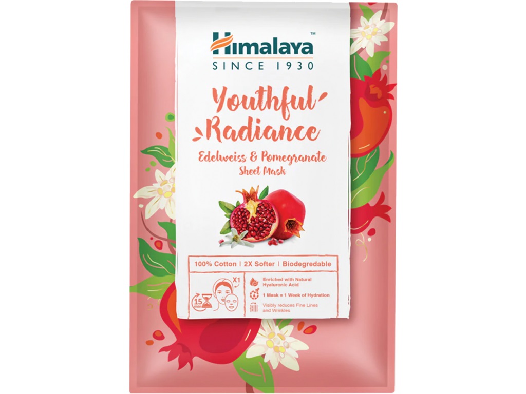 Himalaya Textilní bavlněná maska Záře mládí s protěží a granátovým jablkem, 30 ml