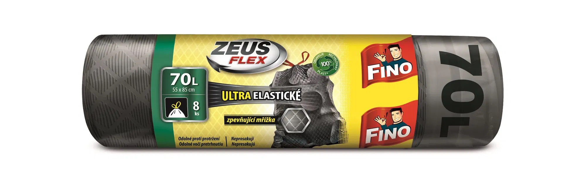 Pytle na odpadky FINO FLEX - zatahovací, 70 l, 35 mic, 8 ks