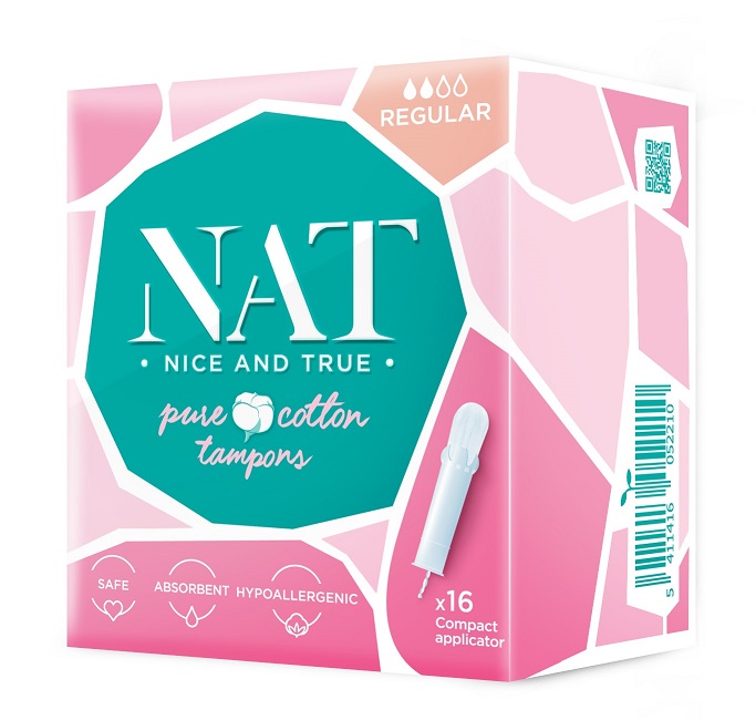 Tampony NAT nice & true z organické bavlny -  s aplikátorem - regular (16 ks)