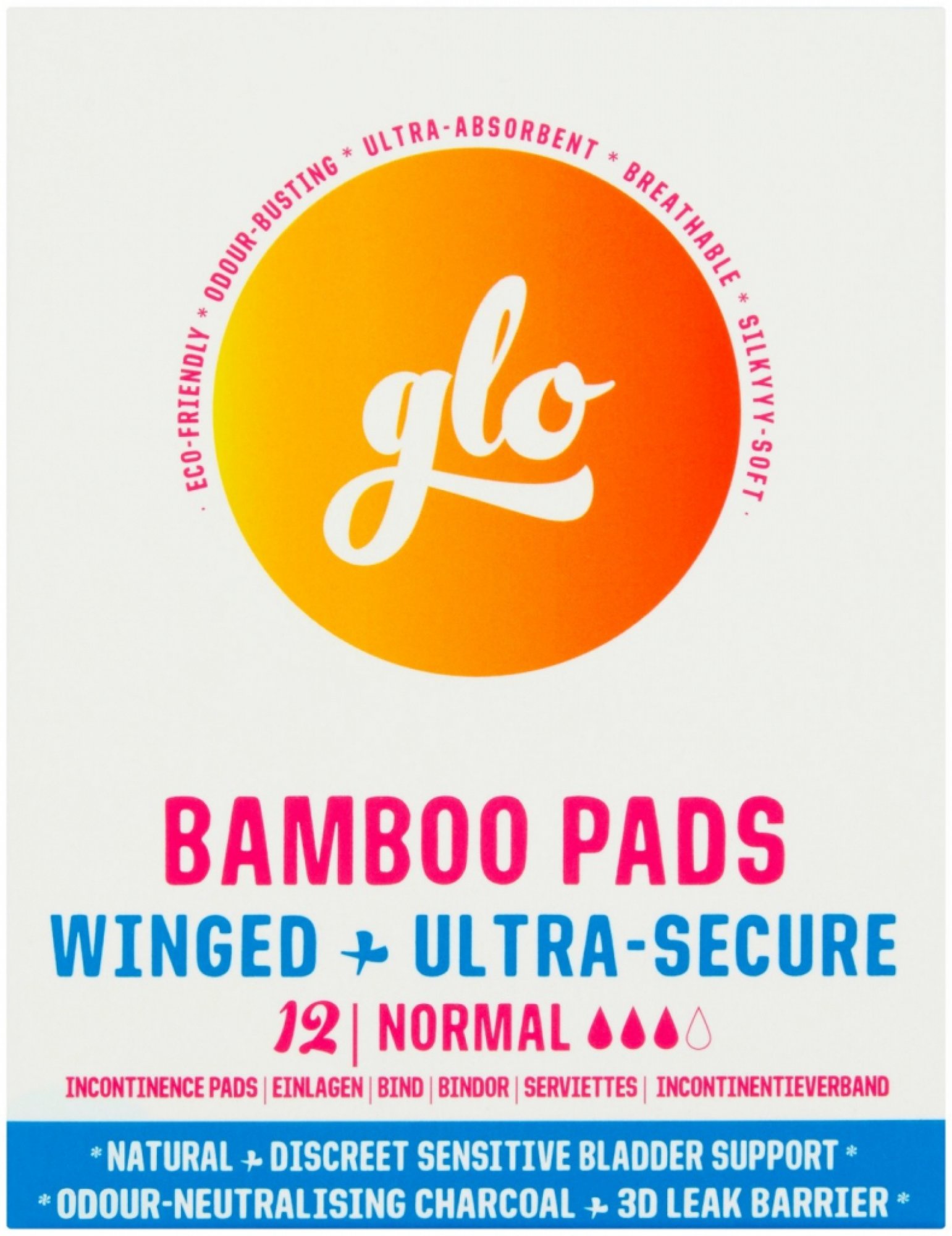 GLO Inkontinenční vložky z bio bambusu s křidélky Normal, 12 ks