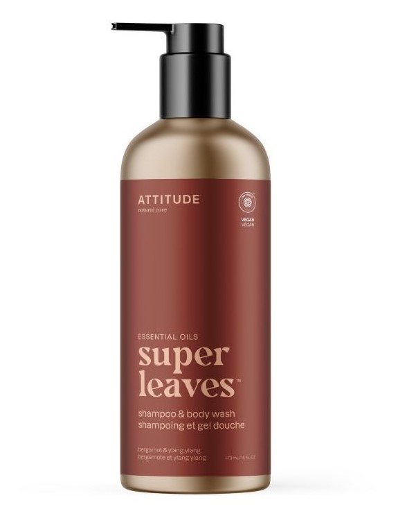 ATTITUDE Super leaves Essentials Přírodní šampon a sprchový gel 2v1 Bergamot & YlangYlang, 473ml